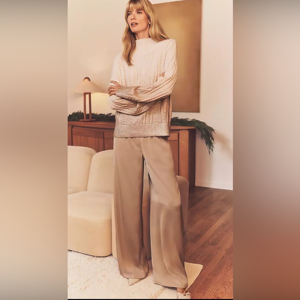 Ann Taylor Perfect Wide Leg Pants in Gold Satin XL